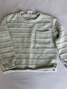 Kids Crewneck Knit Sweater in Light Sage with Front Pocket